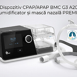 Dispozitiv CPAP/APAP BMC G3 cu umidificator și mască nazală PREMIUM