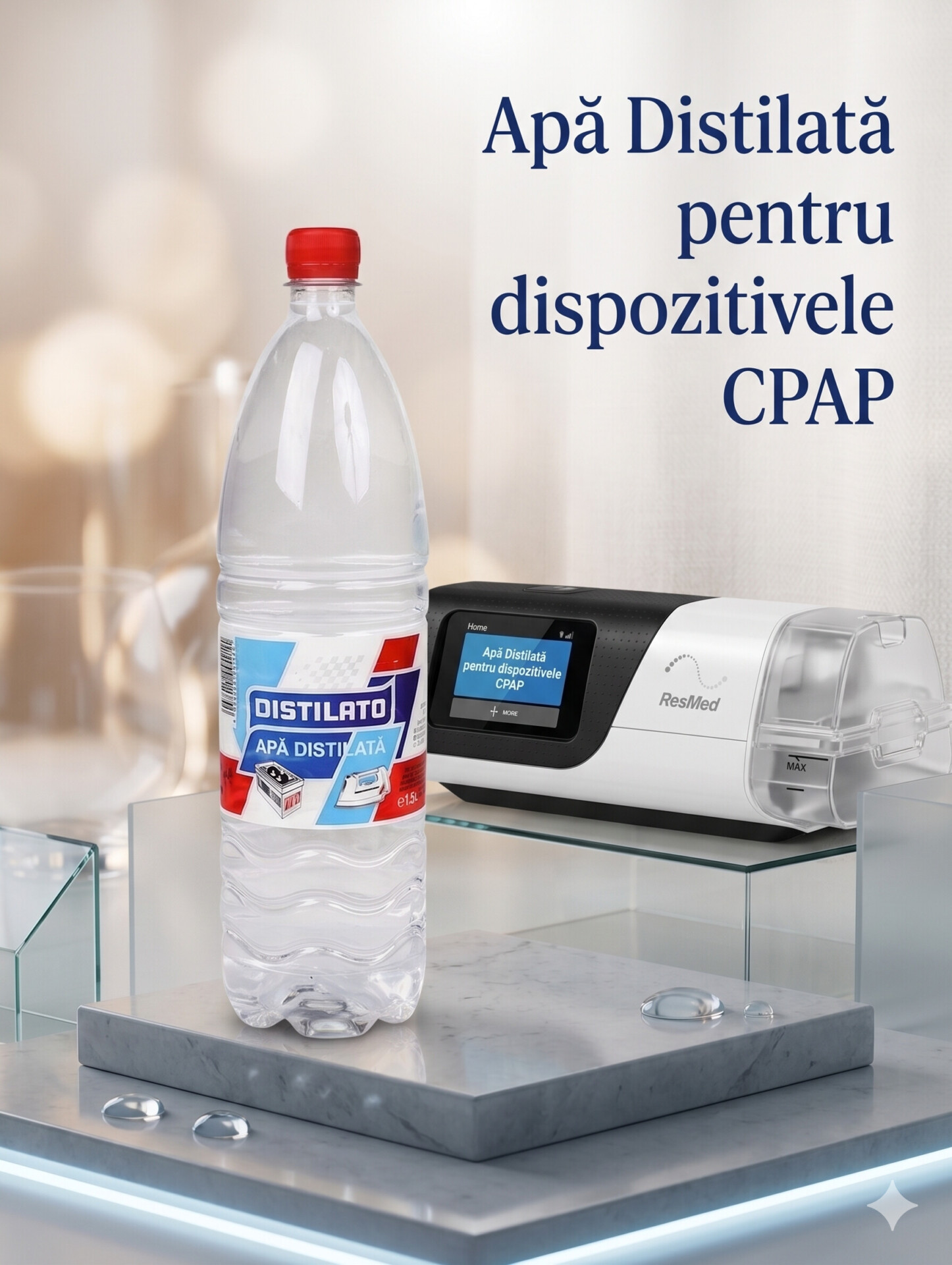 Apă Distilată pentru dispozitivele CPAP/APAP - 1.5 litri