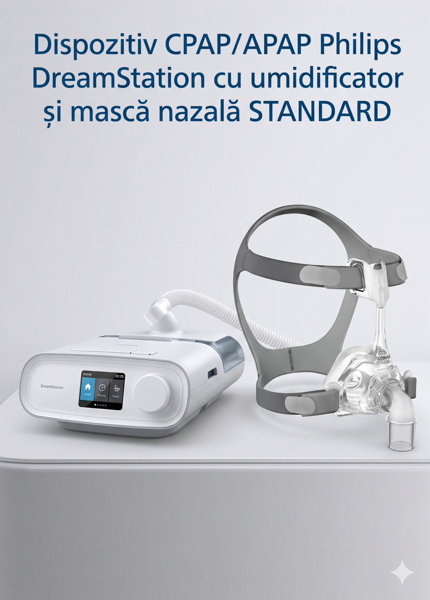 Dispozitiv CPAP/APAP Philips DreamStation cu umidificator și mască naszală STANDARD