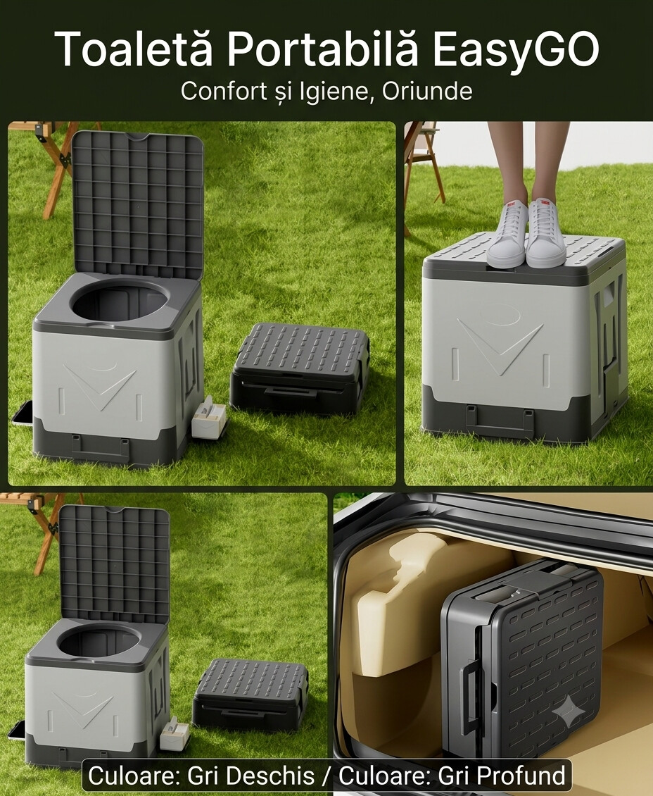 Toaletă Portabilă EasyGO - Ideală pentru situații de Urgență, Camping și Drumeții