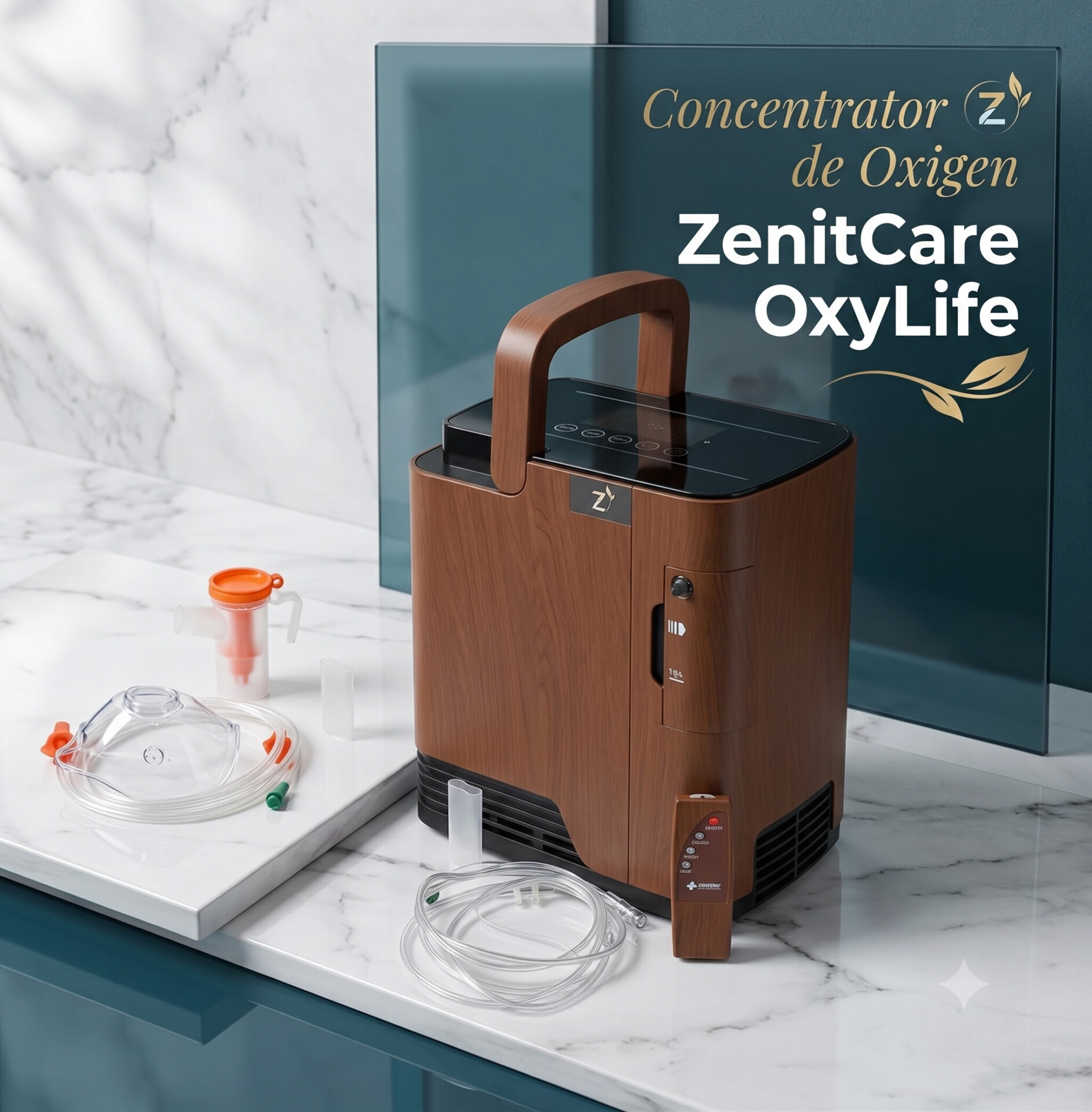 ZenitCare OxyLife - Concentrator de OXIGEN cu funcție de NEBULIZARE și IONIZARE - Maron